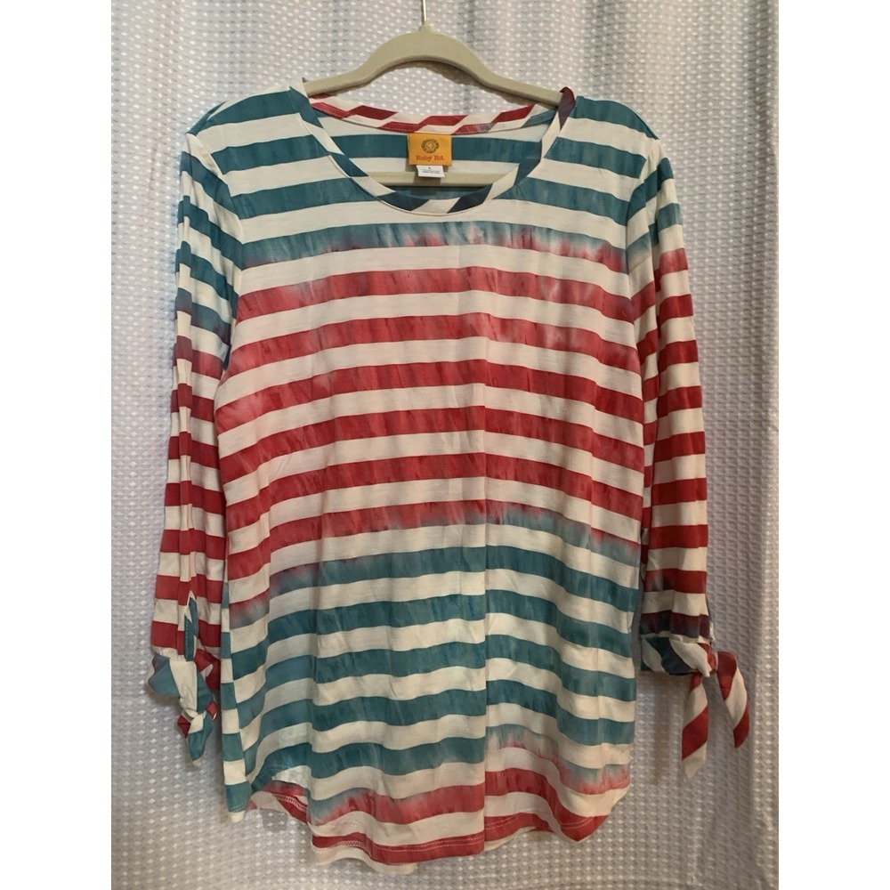Ruby Rd Womens‎ Large Red White Green Striped Top